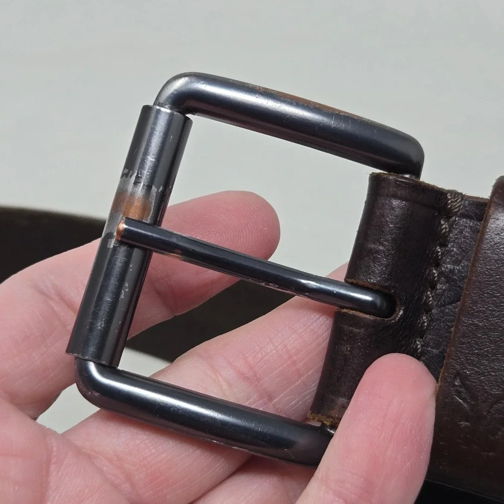 American Eagle Mens Brown Leather Belt Stars‎ and Stripes Embossed Size 36-38